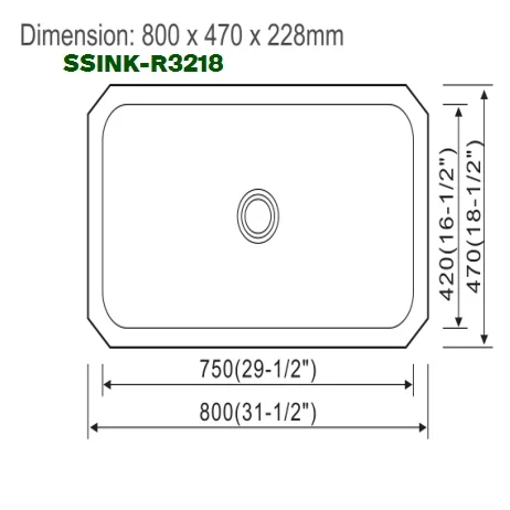 Supreme Sink 32" x 18" Large Single Rectangle Sink