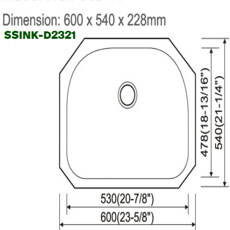 Supreme Sink 23" x 21" D-Shape Sink