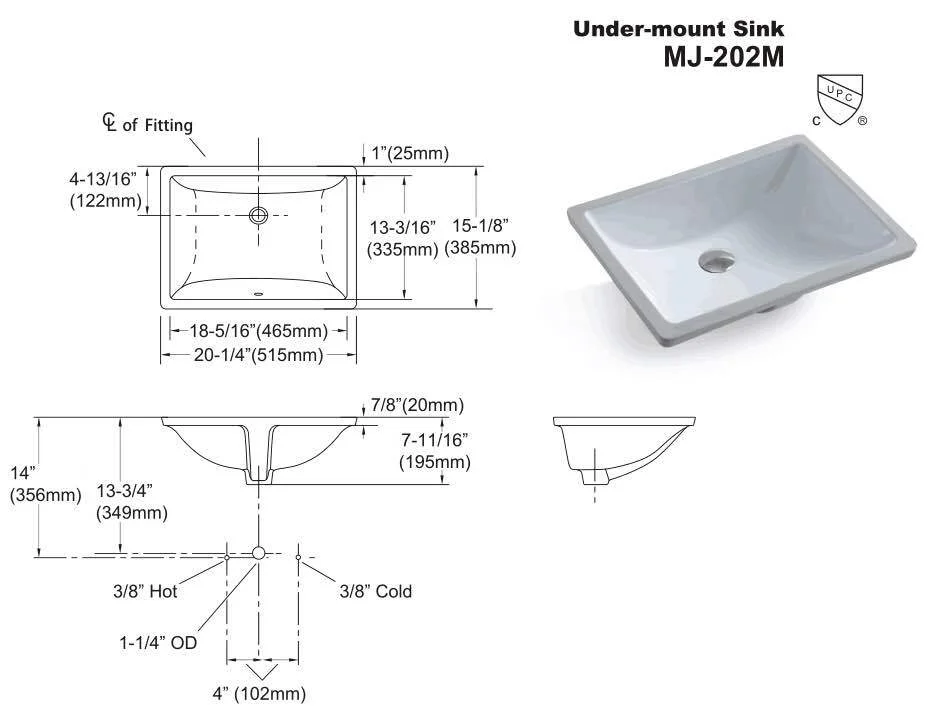 Square Bath Sink, ID 18" X 13" - WHITE