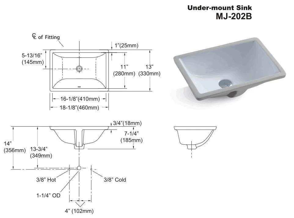 Square Bath Sink, 16" X 12" - WHITE