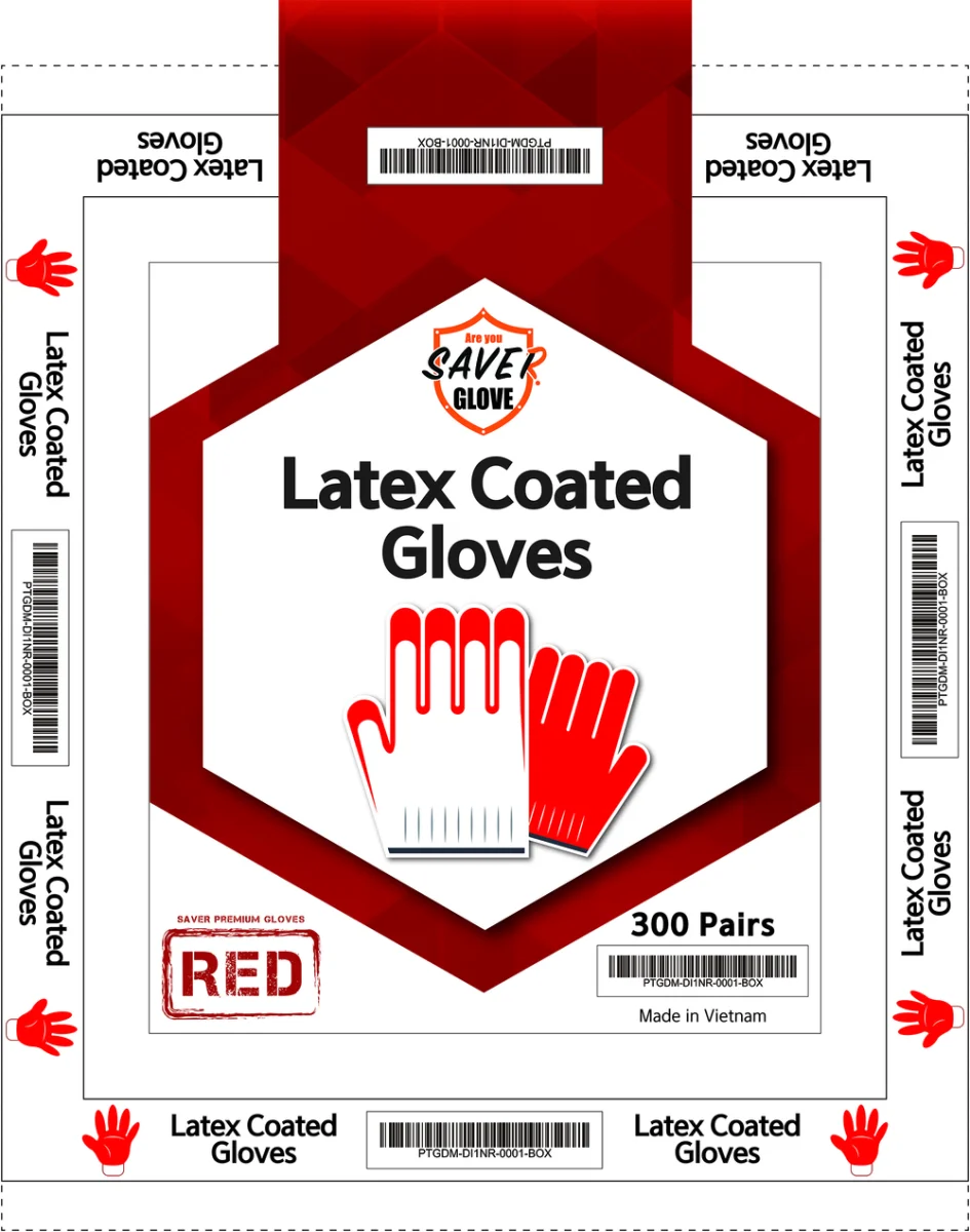Saver Glove, Red Latex coated Glove, 10 pair/pack, 30 pack/bag