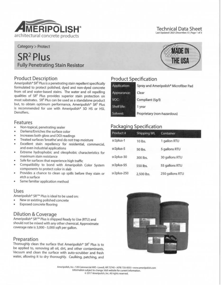 SR2 Plus, Sealer for Concrete Floor w/Revival, 5 Gal
