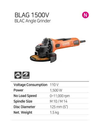 Aimsak, 5" Brushless Angle Grinder, Variable Speed, 13Amp